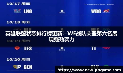英雄联盟状态排行榜更新：WE战队荣登第六名展现强劲实力